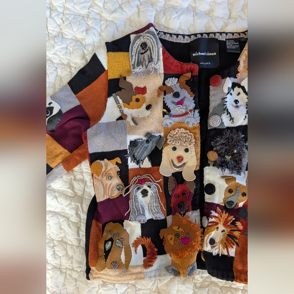 Michael Simon Multicolor Dog Pattern Cardigan - image 3